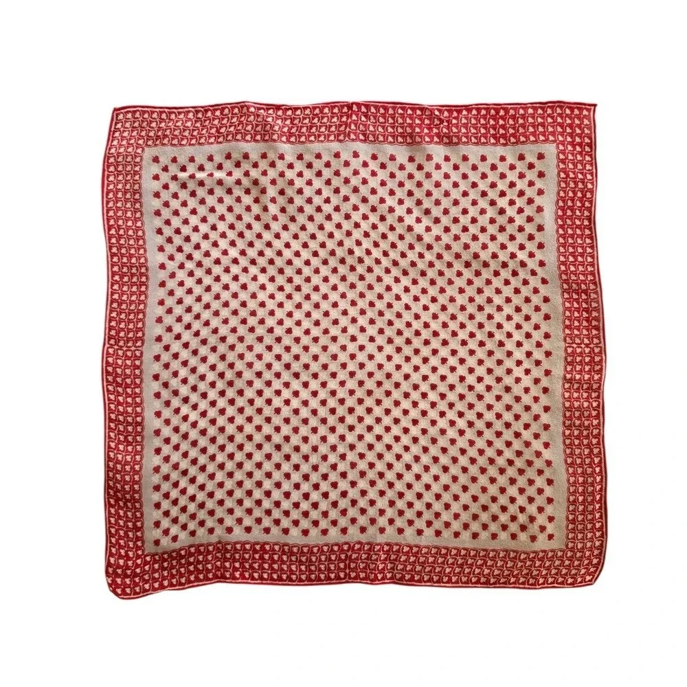 VTG Carol Stanley Silk Geometric Red White Boho Art to Wear Cottagecore Scarf